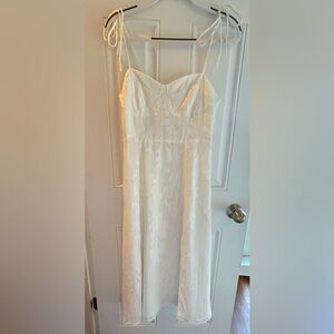 Lulus Loveliest Looks White Floral Jacquard Tie-Strap Midi Dress